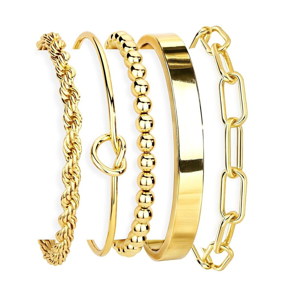 Gold Cuff Bracelets for Women Trendy Waterproof, 14K Gold Plated Chunky